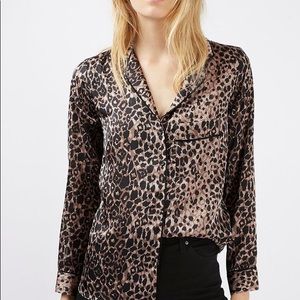 Topshop Animal Print Satin Shirt
